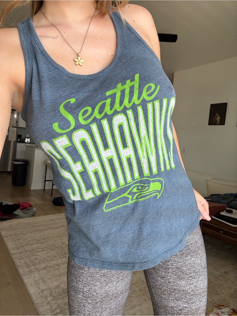 NFL Seattle Seahawks Women's Graphic Tank - Navy & Neon Green